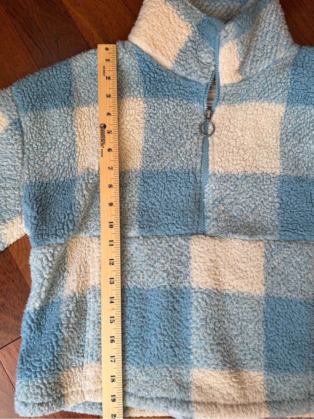 Billabong Blue Cream Buffalo Plaid Sherpa Half Zip Pullover Size Medium - Picture 8 of 9